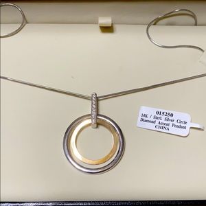 14K/Sterling Silver Circle Diamond Accent Pendant